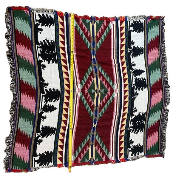 Crown Craft Blanket, Red,Grn,White,blue and black with Trees and Canoes Scenerie - Picture 3 of 3